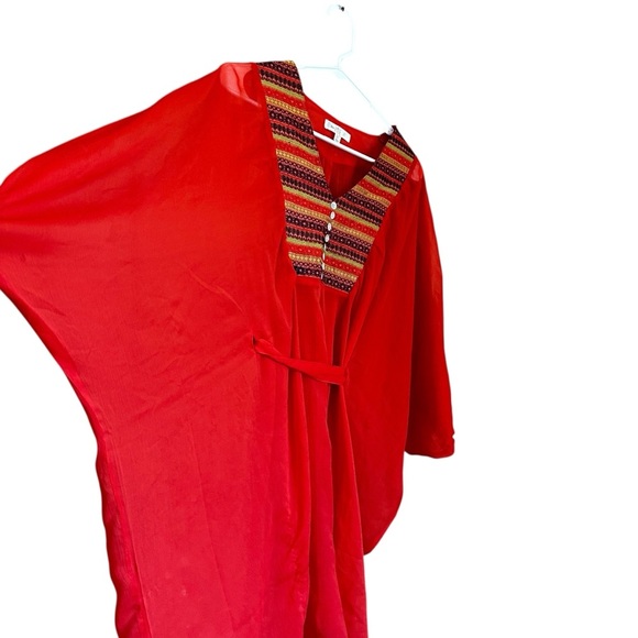 Love, Fire Orange Sheer Embroidered Caftan M - Picture 6 of 11